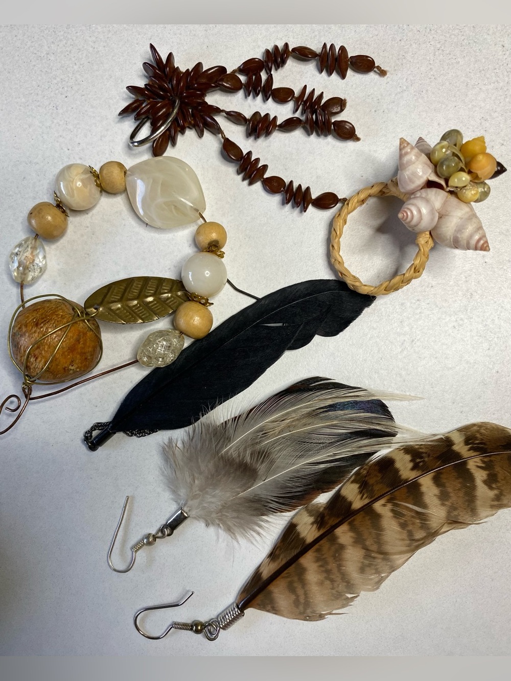 Boho Feather Dangle Earrings – Black, Brown & Natural